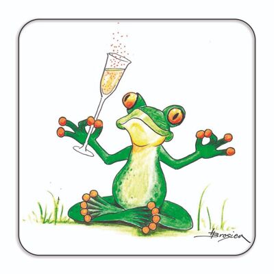6 coasters in a box - champagne glass - coaster frog - MF / 001-S-100446