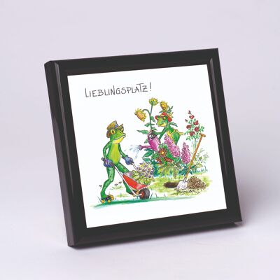 Kunstdruck 10x10cm schwarz gerahmt  - Lieblingsplatz - Moderner Frosch - MF/018-0-101206
