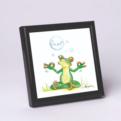 Kunstdruck 10x10cm schwarz gerahmt  - Frosch Ommm - Moderner Frosch - MF/001-0-101224