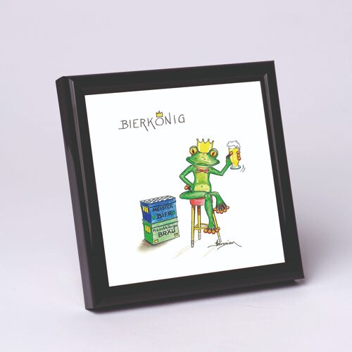 Kunstdruck 10x10cm schwarz gerahmt  - Bierkönig - Moderner Frosch - MF/012-0-101248