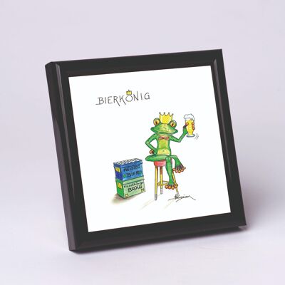 Stampa artistica 10x10cm con cornice nera - Beer King - Modern Frog - MF / 012-0-101248