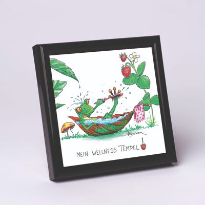 Art print 10x10cm black framed - wellness stamp - modern frog - MF / 007-0-101336