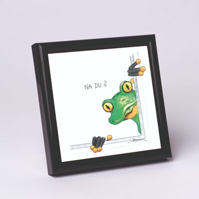 Kunstdruck 10x10cm schwarz gerahmt  - Na Du? - Moderner Frosch - MF/008-0-101337