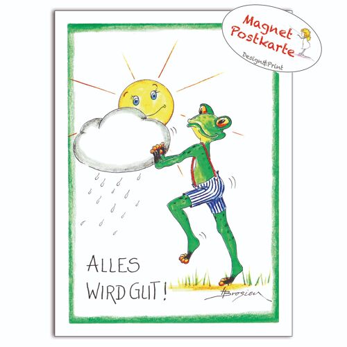 Magnetische Karte - Alles wird gut   - Moderner Frosch - MF/020-H-101470