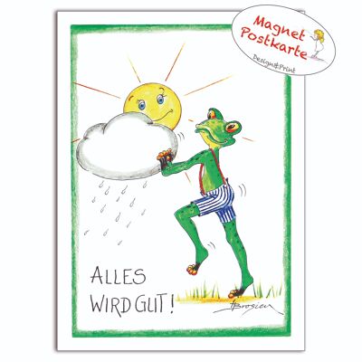 Magnetische Karte - Alles wird gut   - Moderner Frosch - MF/020-H-101470