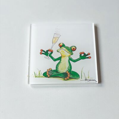 Sous-verre acrylique - vin mousseux grenouille - grenouille moderne - MF / 001-S-101038