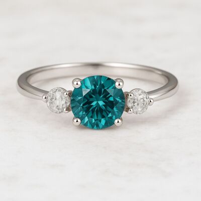Blue Sapphire & Diamond Ring | 585 White Gold