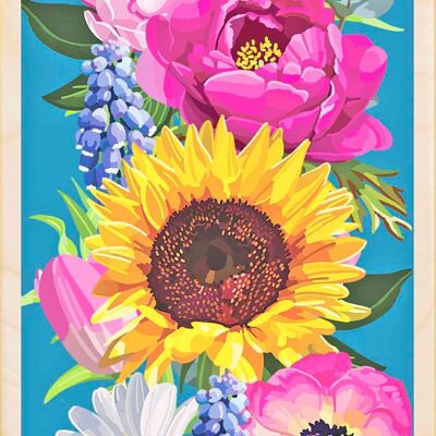 Girasol, postales de madera sostenibles, juego de 6 (10 x 15 cm) | The Wooden Postcard Company