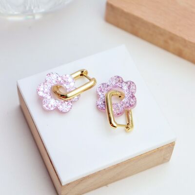 Pendientes de aro intercambiables Vivienne con lentejuelas lilas