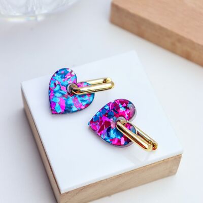 Victoire interchangeable hoop earrings with blue and pink snowflakes