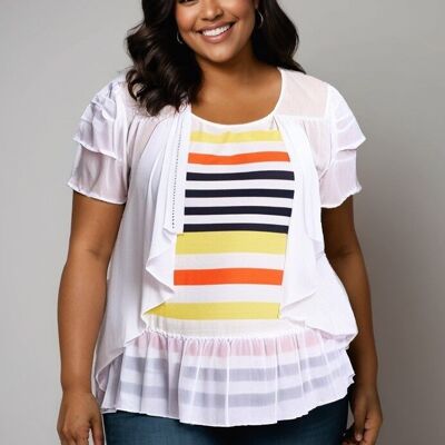 Plus size striped tunic + white vest set (A391&BLANC)