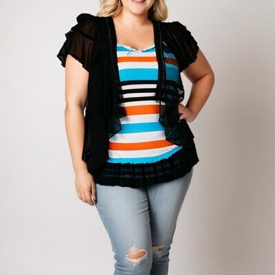 Plus size striped tunic + black vest set (A391&NOIR)