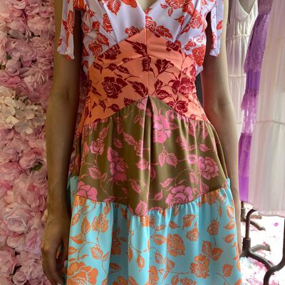 Short multicolored floral backless dress