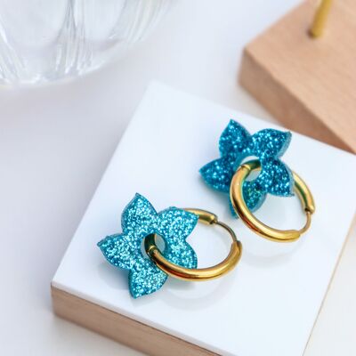Créoles interchangeables Flora paillettes bleues