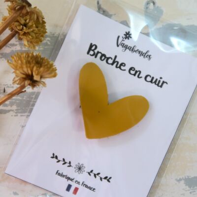 Spilla in pelle e paillettes fantasia - Cuore giallo