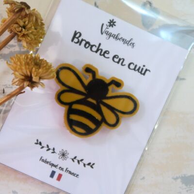 Broche en cuir fantaisie et paillettes - Abeille