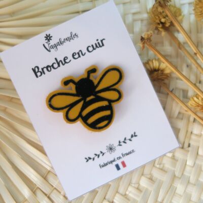 Broche de cuero y lentejuelas de fantasía - Abeja