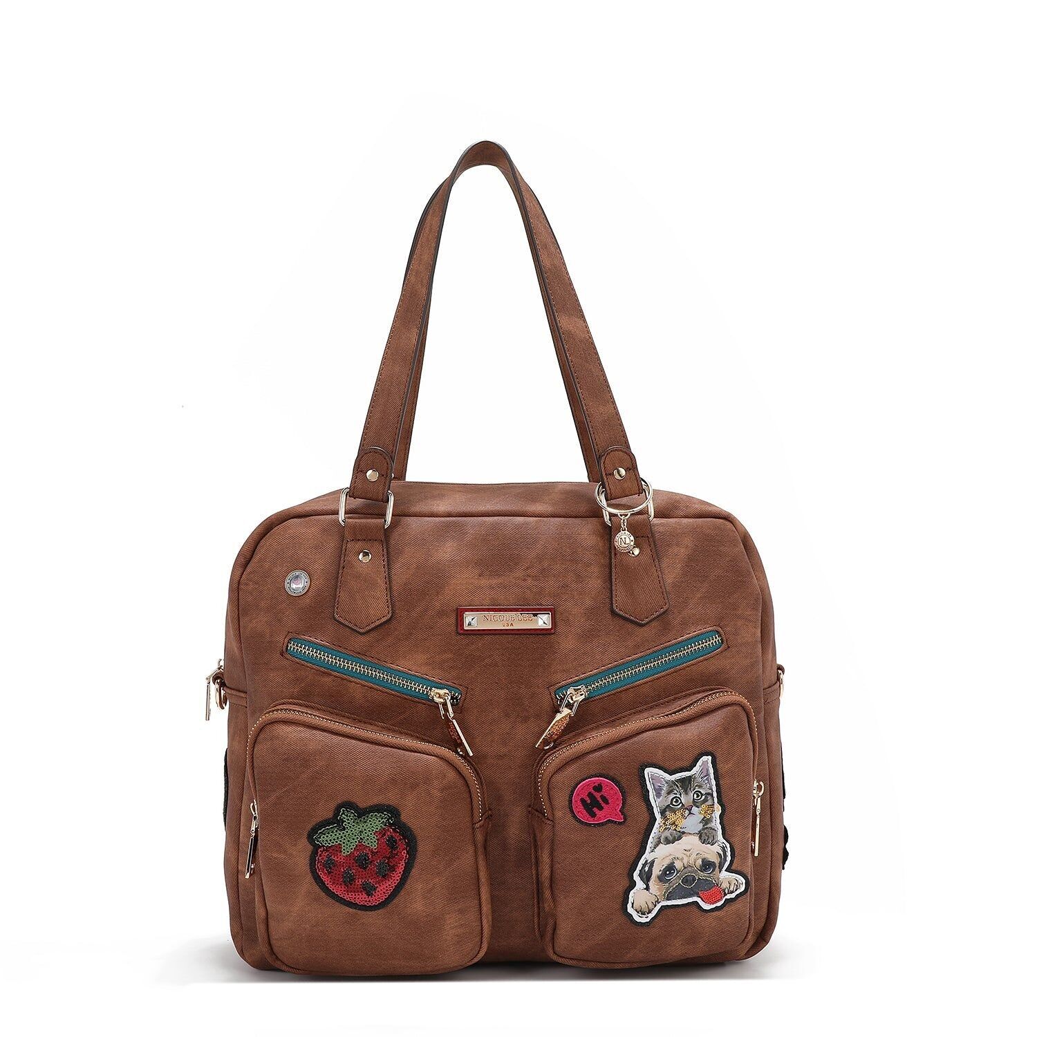 Buy wholesale ZIPPERED BAG WITH MULTIPLE PATCHES (BROWN)