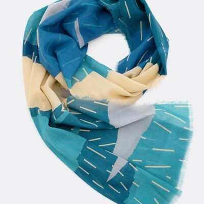 Scarf organic cotton / Clouds - dark blue / natural / petrol