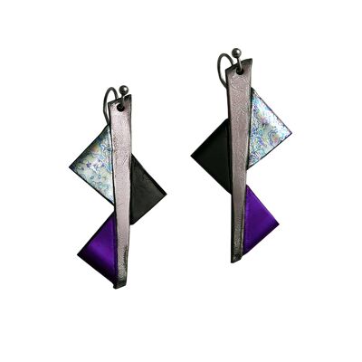 Pendientes Harlekin Morado Negro Plateado Azul