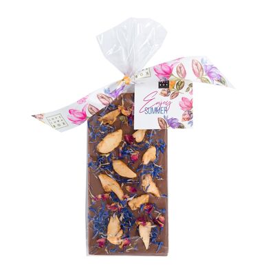 Tablette de chocolat au lait pomme et roses - barre de chocolat au lait artisanale avec pomme et roses - édition été