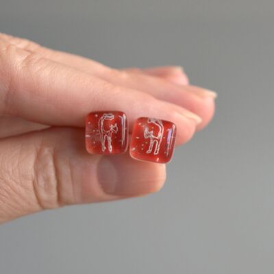 Orecchini Gatto Rosso, Vetro Riciclato e Argento Sterling 925, Dipinti a Mano