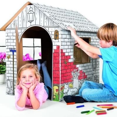 Maison de jeu simple en carton pour enfants, maison à construire et à colorier, 3+