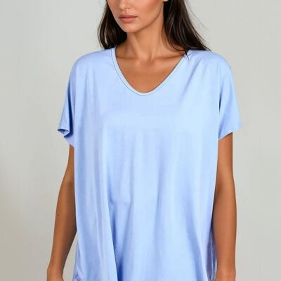 T-shirt bleu clair surdimensionné à col en V