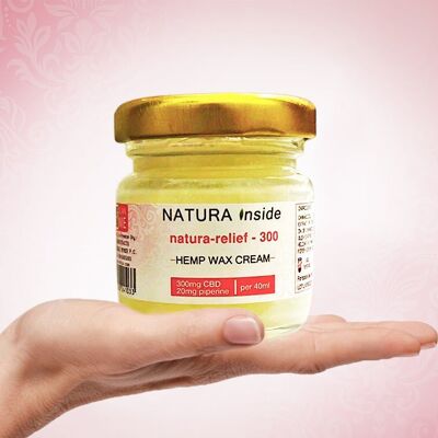 Crème à la cire de chanvre - Natural Relief avec 300 mg de CBD et 20 mg de pipérine, 40 ml