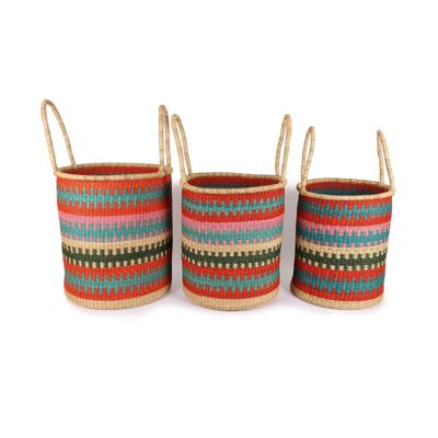 JINJINI : Panier à bûches ou à linge rouge, rose et turquoise