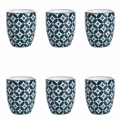 Set of 6 90 ml stoneware coffee cups, geometric decoration, Confusion GREEN