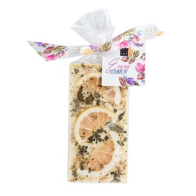 Chocolate Bar Lemon, Elderflower & Mint White - handmade white chocolate bar with lemon, elderflower and mint - summer edition
