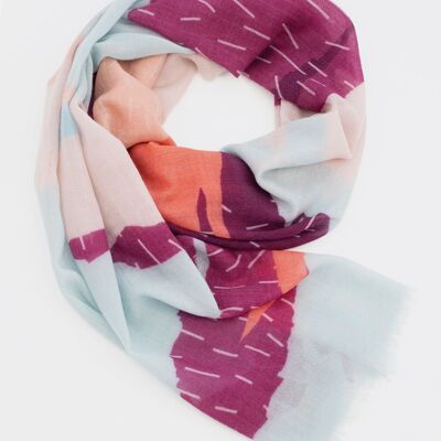 Wool scarf / Clouds - light blue / pink / berry