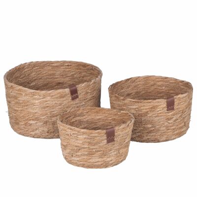 Juego de 3 cestas de fibra natural, Natural H.16 cm