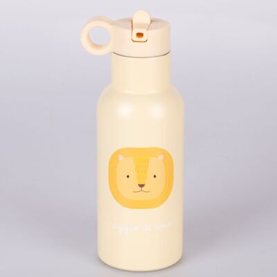Thermal bottle 420 ml, stainless steel with spout, lion decoration, Les Petites Safari Beige