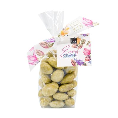 Mandorle al cioccolato e tè matcha - mandorle tostate ricoperte di cioccolato bianco e matcha - edizione estiva