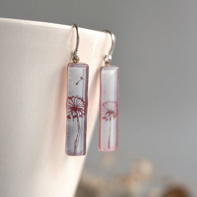Boucles d'oreilles pendantes pissenlit, verre blanc et argent sterling