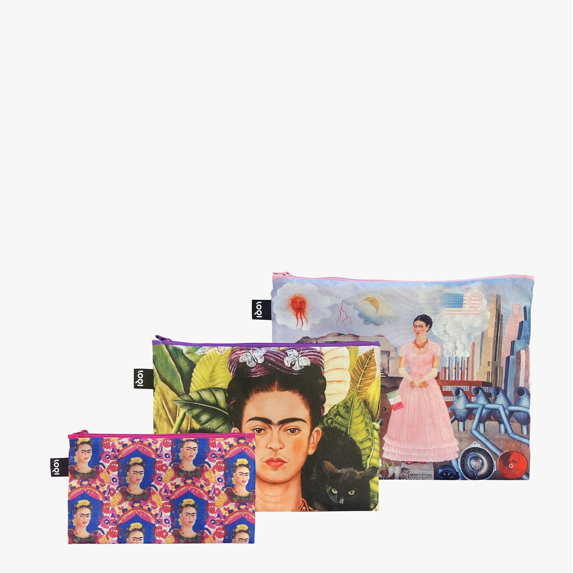 FRIDA KAHLO Autoritratto al confine, Autoritratto con colibrì, Tasche con cerniera riciclate The Frame