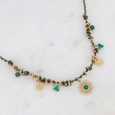 Collier sur cordon avec breloques en pierre naturelle et soleil