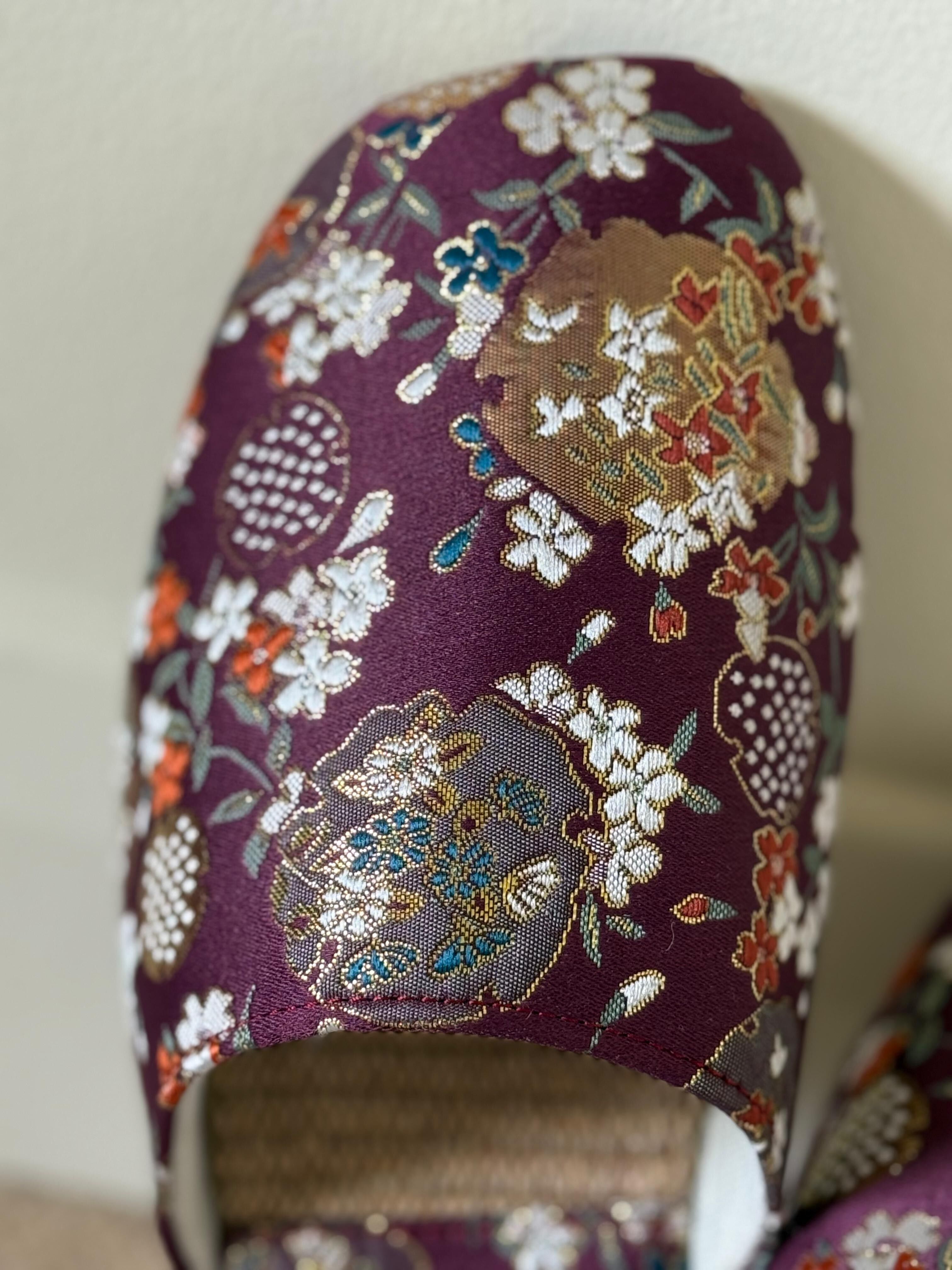 Chaussons d'été brodés pour femme – Semelle en bambou et lin – Violet