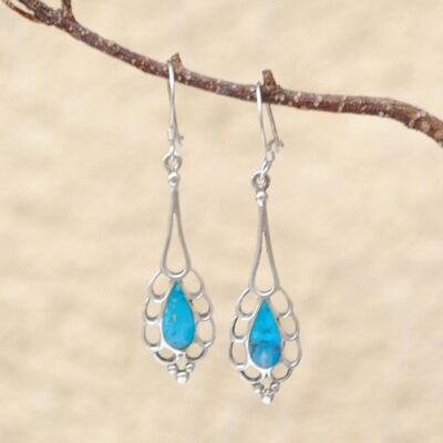 Boucles d'oreilles en turquoise pendantes et argent 925