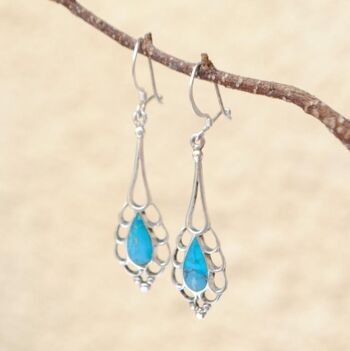 Boucles d'oreilles en turquoise pendantes et argent 925 3