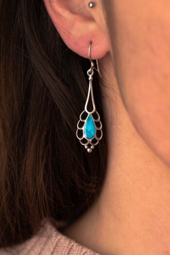 Boucles d'oreilles en turquoise pendantes et argent 925 2