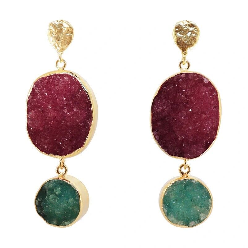 Orecchini Saphiro Bordeaux rosa e verde