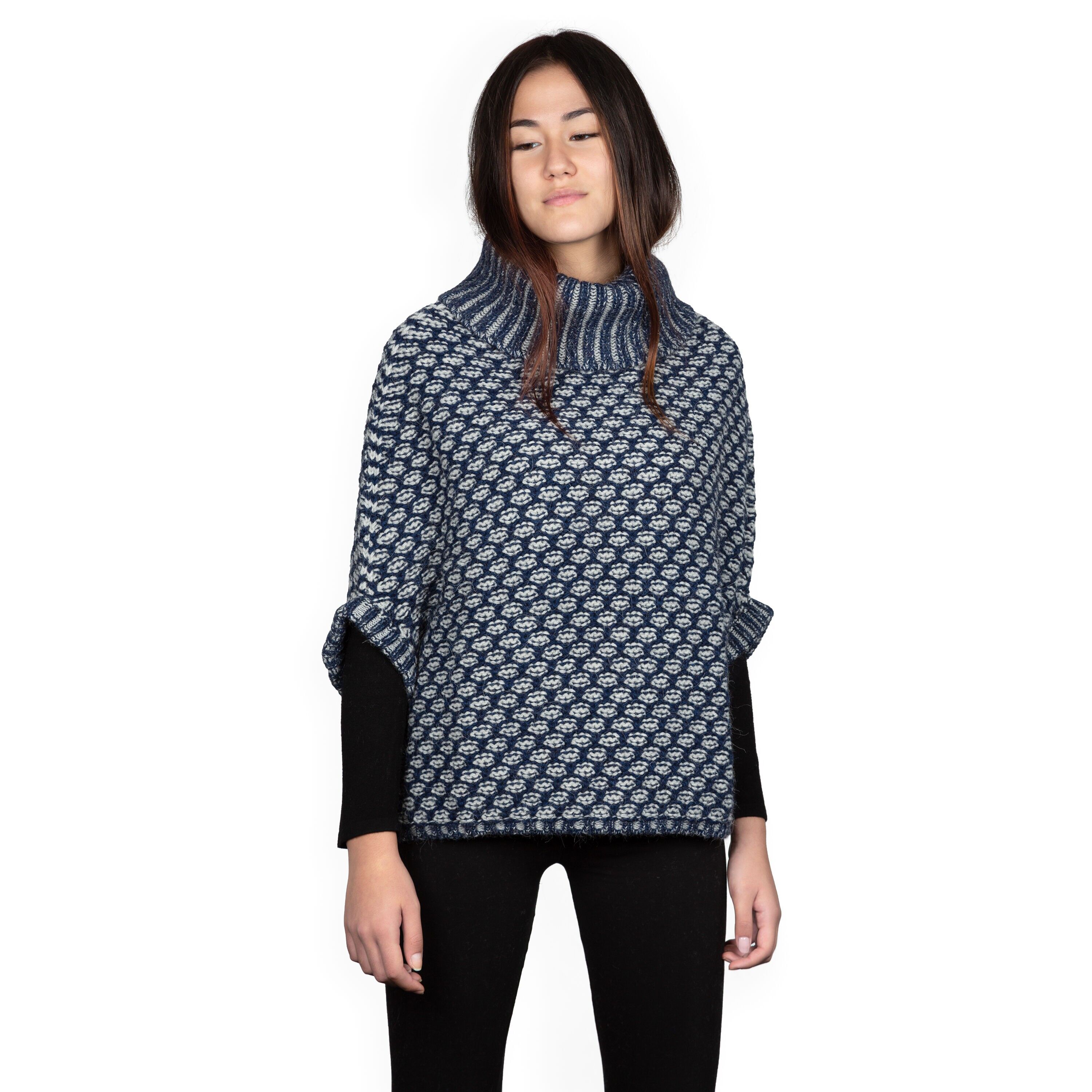 Susanne - Poncho jacquard bicolore in lana alpaca