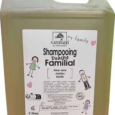 Botella de 5 litros de champú de ducha familiar orgánico Ecocert