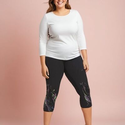 Legging noir grande taille court avec motif coloré (B115&NOIR)