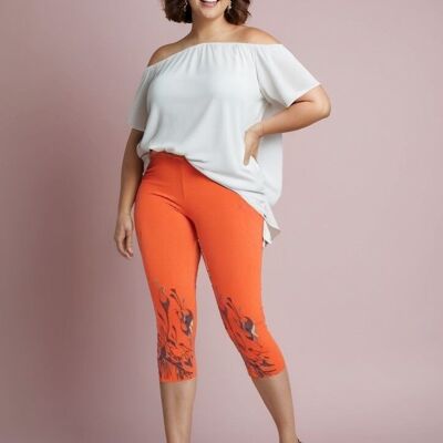 Legging orange grande taille court avec motif coloré (B115&ORANGE)