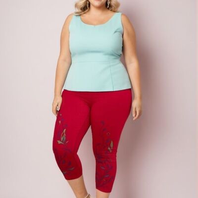 Leggings cortos rojos de talla grande con estampado colorido (B115&RED)