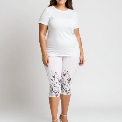 Leggings cortos blancos de talla grande con estampado colorido (B115&WHITE)